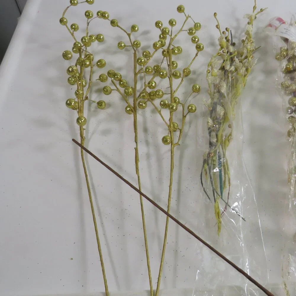 Mixed Gold Floral Stem Glitter Berries Floral Picks